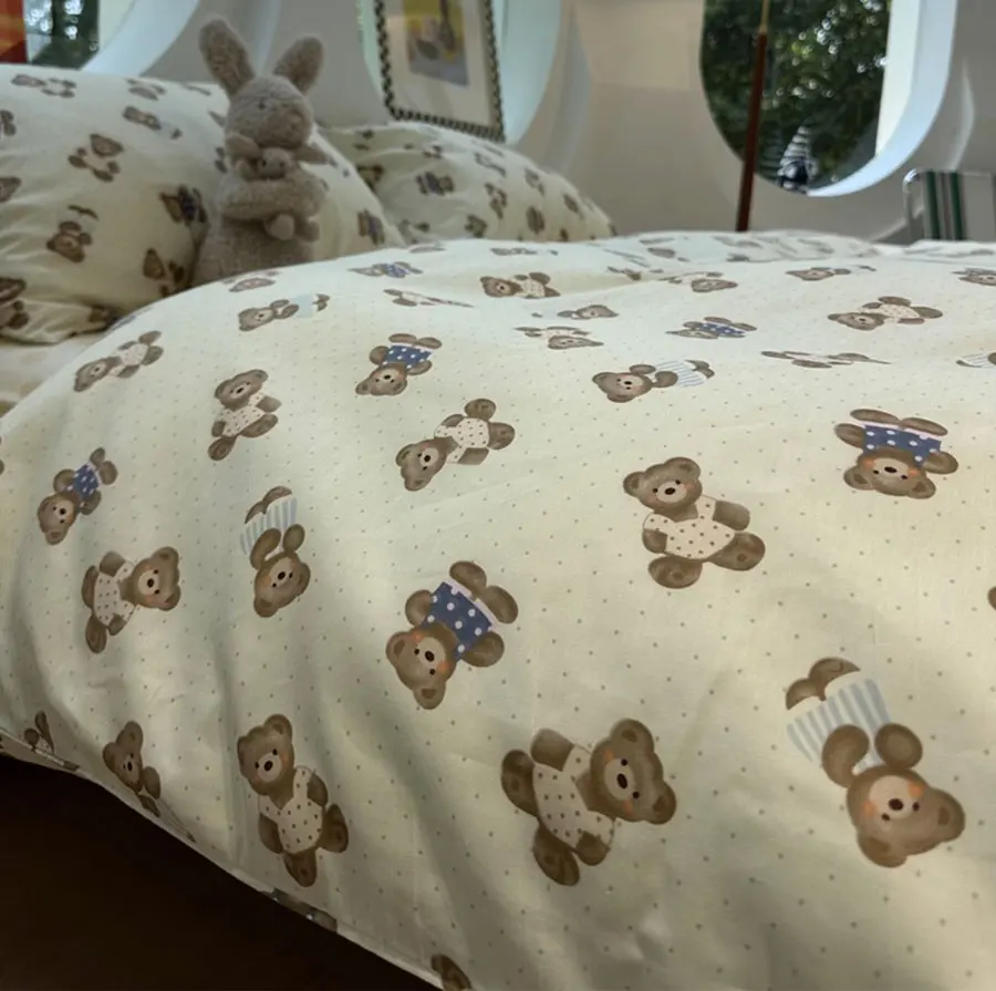 Комплект постельного белья в горошек с симпатичным медведем 1 2 5 8 двухспальная
