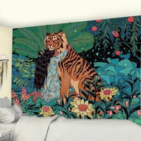 psychedelic mysterious forest big tapestry girl tiger moon style tapestries home wall ceiling bedroom decor print wall hanging