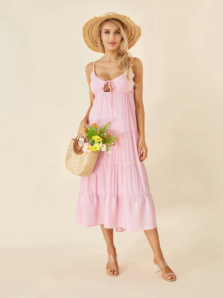 Женское летнее платье-миди на бретельках с открытой спиной