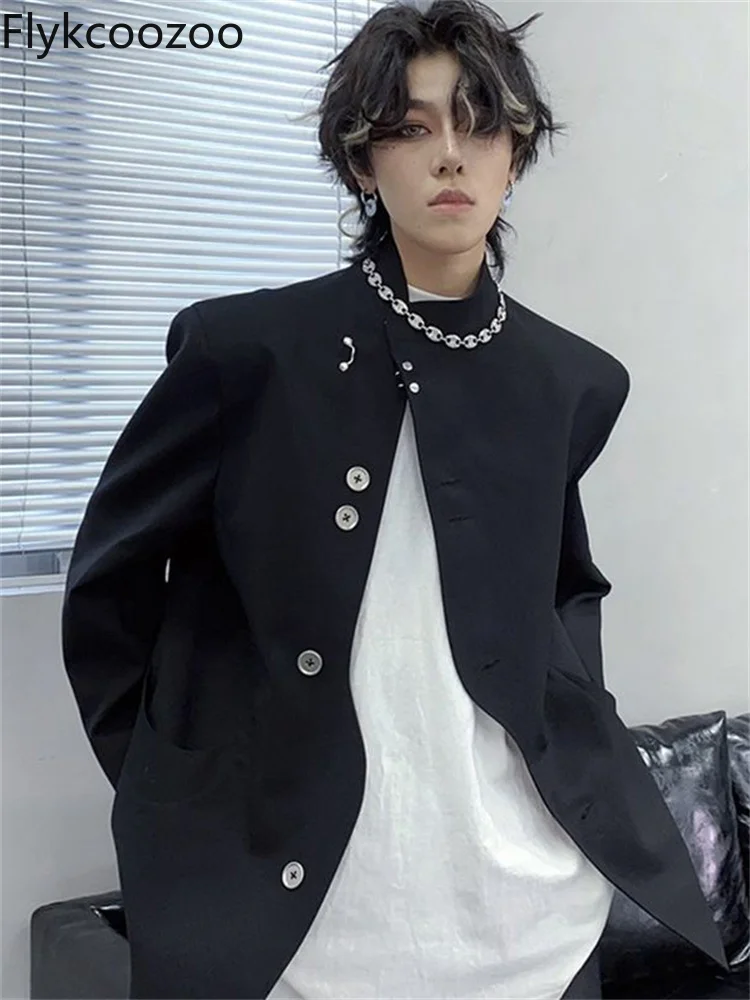 

Flykcoozoo Unisex Jacket Black New Chinese Suit Jacket for Men Women Without Gender Wear with Niche Retro Stand-up Collar Coat