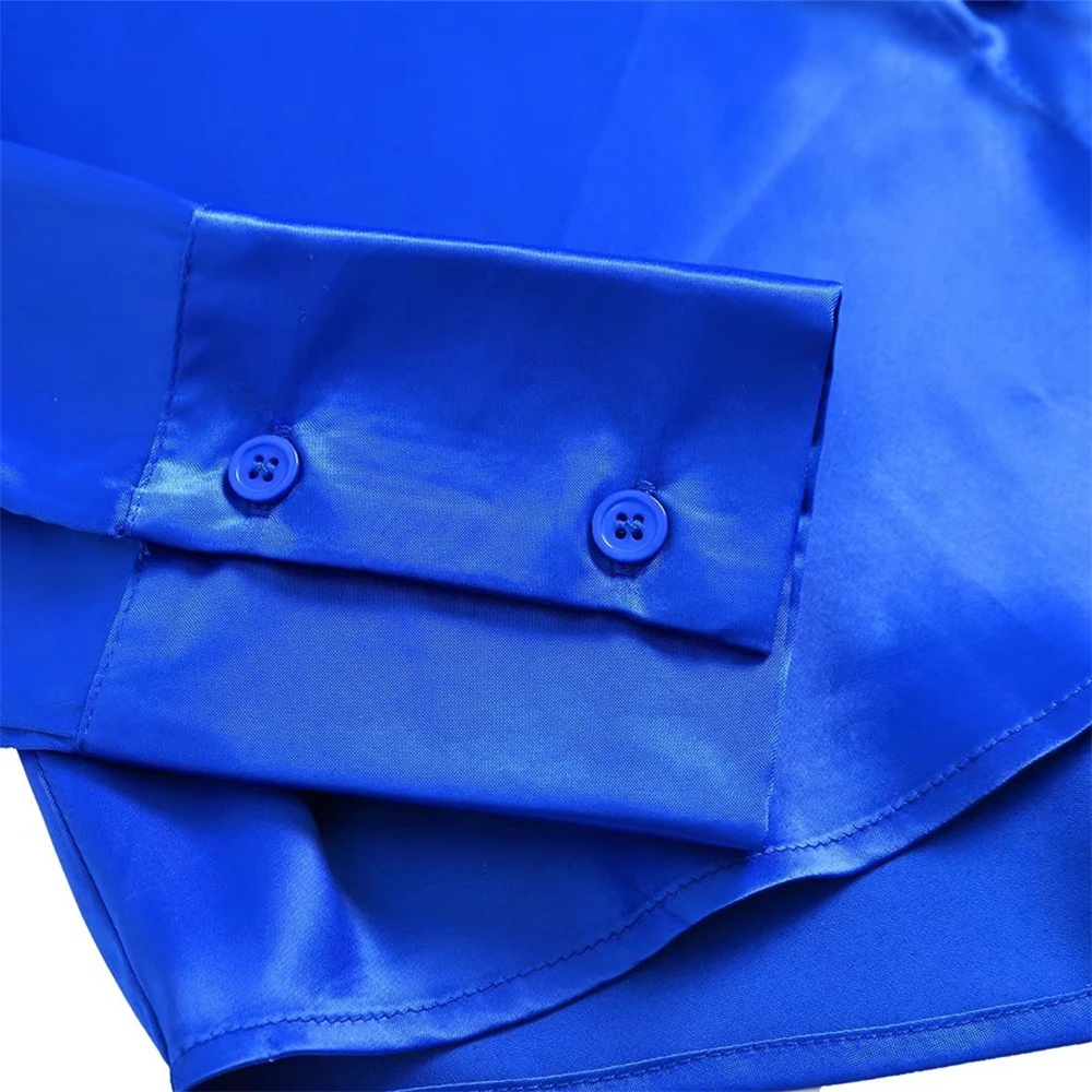 KEYANKETIAN ZA Женская шелковая атласная текстурная синяя рубашка 2022 Весна офисная