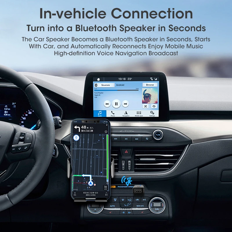 5.1 Bluetooth Receiver Transmitter 3- in-1 PC TV Wireless 3.5mm AUX Car Call Microphone Support Listening Hands-Free Navigation |
