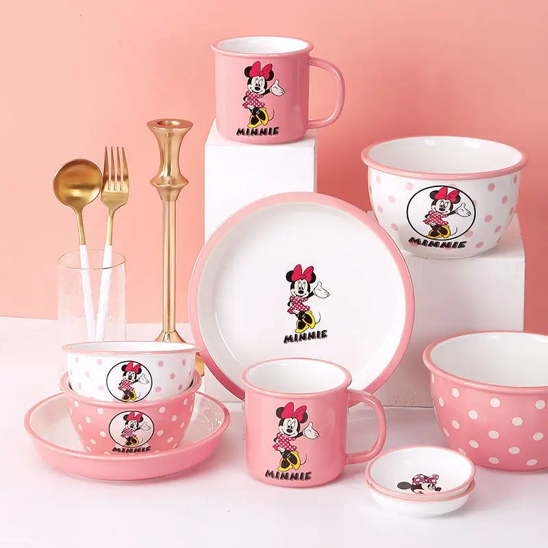 

Kawaii Mickey Mouse Anime Peripheral Minnie Mouse Cartoon Cute Ceramic Tableware Children's Rice Bowl Mug Steak Plate
