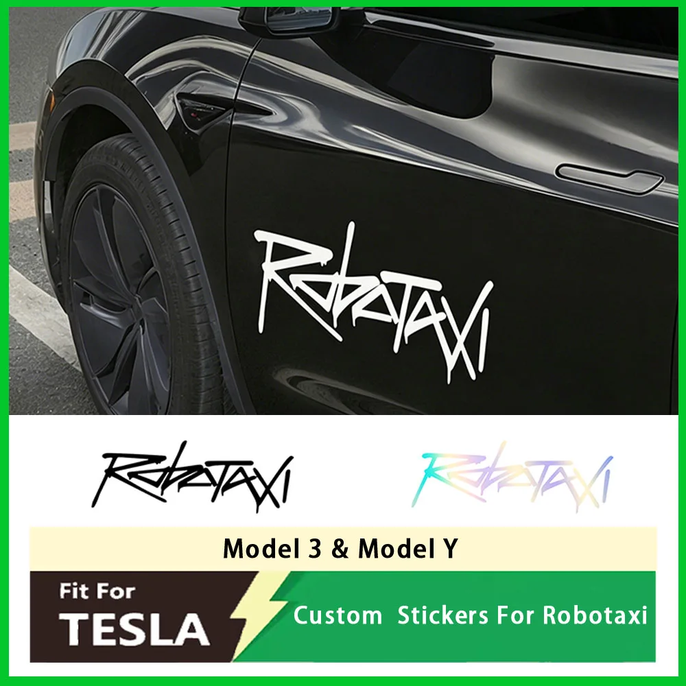 Фото Водонепроницаемая наклейка PET Robotaxi для Tesla Model 3 Y S X 2026 2025, 20x7см/50x18см, на заказ, для кузова, внешние аксессуары №1