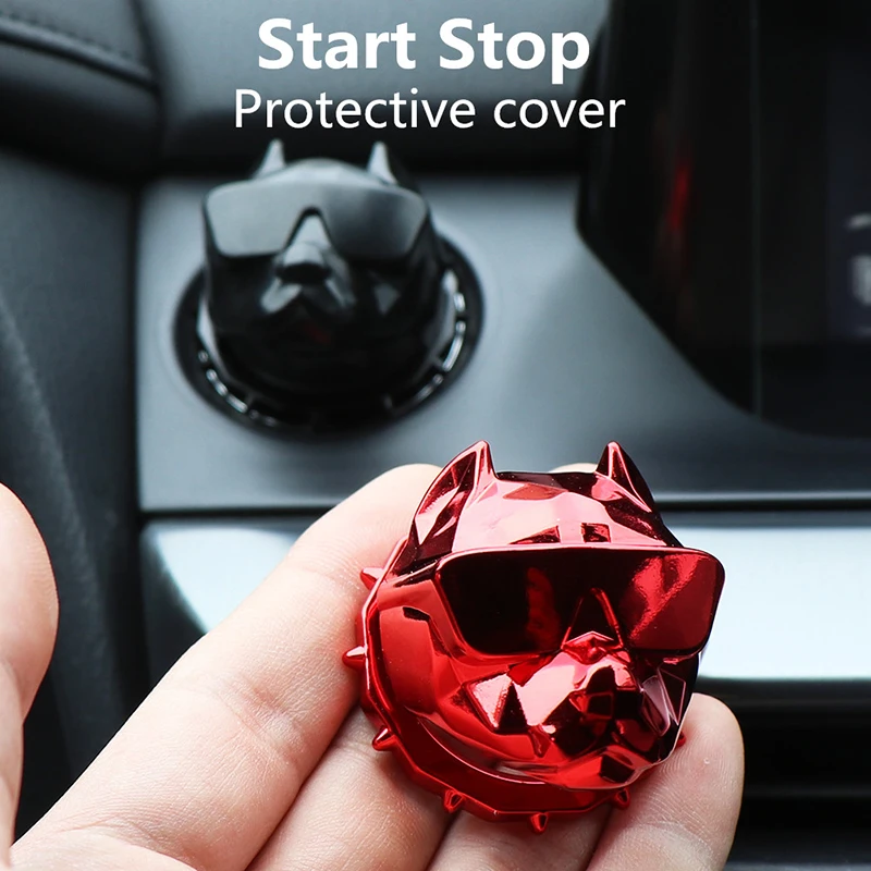 

Personality Bully Dog Car Interior Engine Ignition Start Stop Button Protective Cover Decoration Sticker Car Interior Accessorie