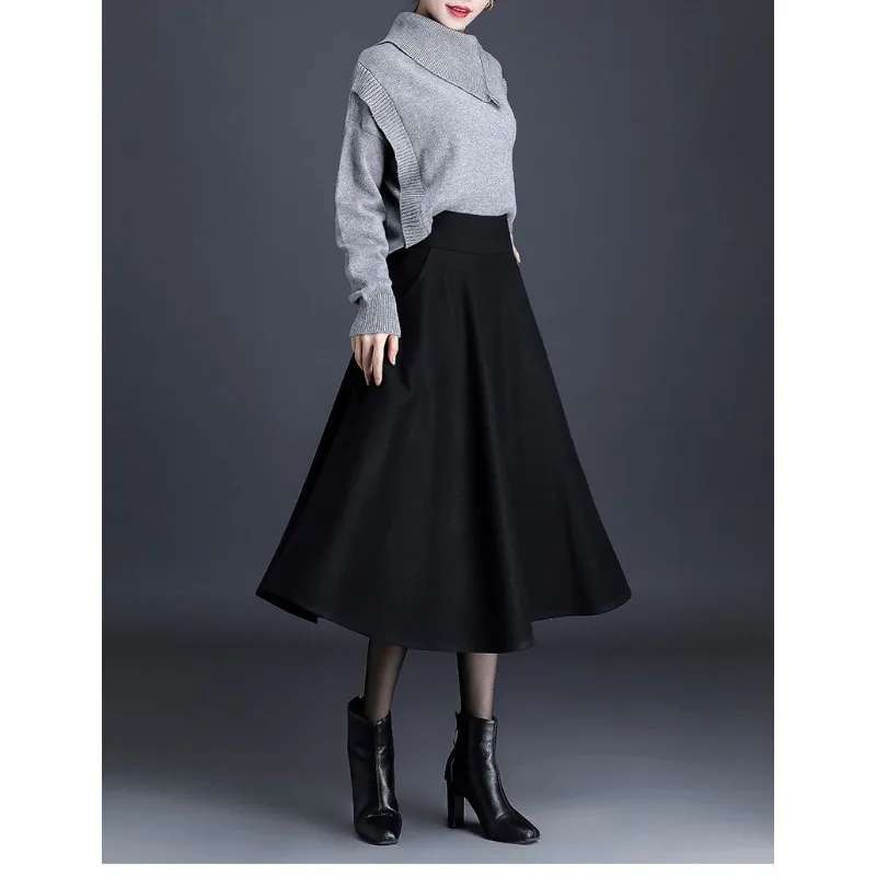 Зимняя женская длинная шерстяная юбка с высокой талией элегантная толстая