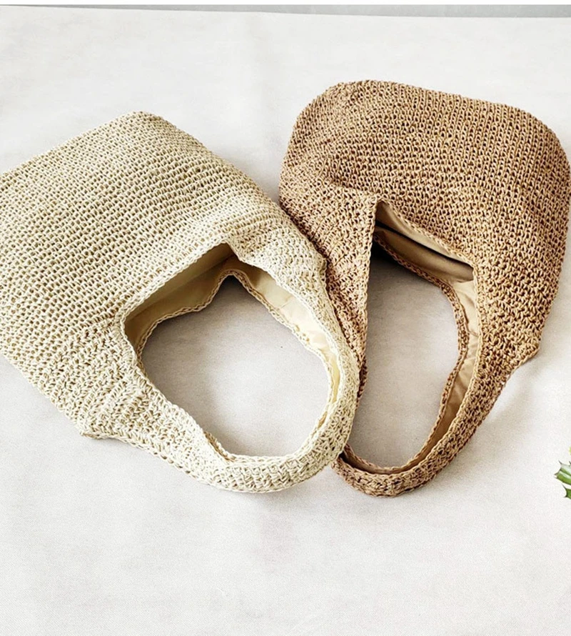 Casual Women's woven shoulder bag Large Capacity Shopper Totes Female Beach Travel Handbags Handmade Underarm Bag