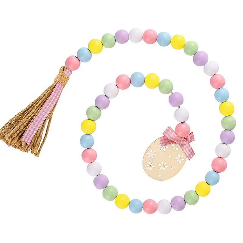 

Easter Wooden Beads Decoration Beaded Colorful Eggs Bunny Party Happy Easter Decoration Wooden Craft Gift Ornament