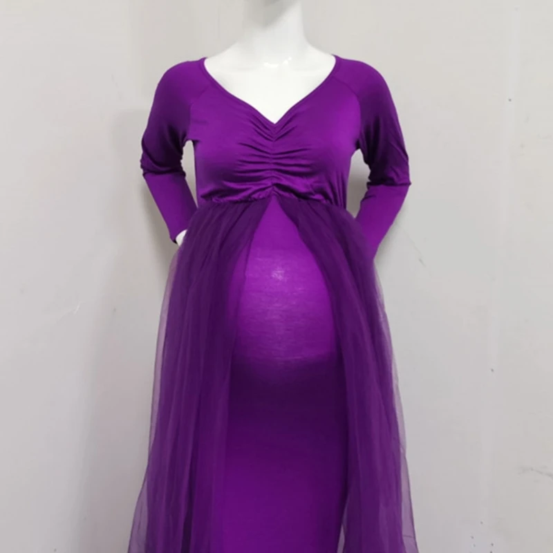 Long Sleeve Lace Dress for Maternity Women Photoshooting Pregnancy Photo Costume images - 6