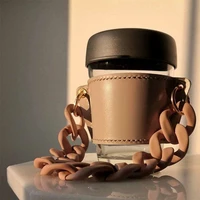 1pc pu leather water bottle cover hand held holder coffee cup outer detachable chain packaging bag portable without water cup