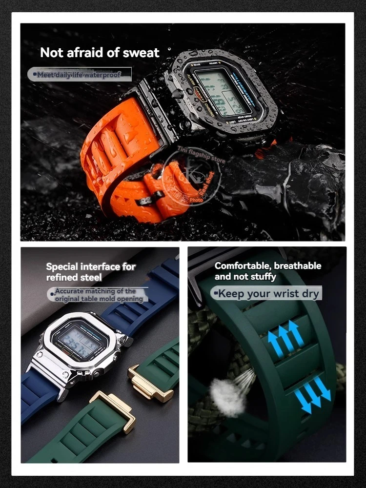 Фото Ремешок для часов из фторкаучука для Casio G-SHOCK DW5600 DW-5600 GW-B5600 GW-M5610 GA 110 100 120 GA2100 Series Спортивный мужской ремешок №3