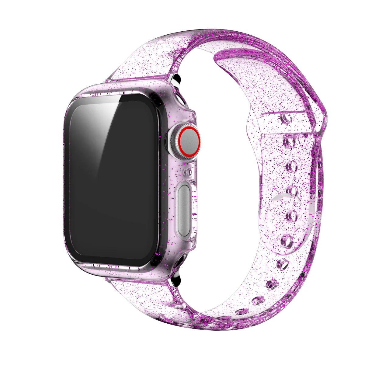 Glitter Strap+Tempered Glass Case For Apple Watch band 42mm 38mm 40mm 44mm Transparent Slim Silicone Bracelet iWatch SE 6 5 4 3