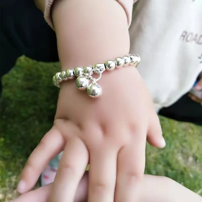 

New Glossy Round Silver Bead Bell Mother Children Bracelet Baby Cute Hand Jewelry Kid Bracelet Female 2022 Girl Boy Gift Trend
