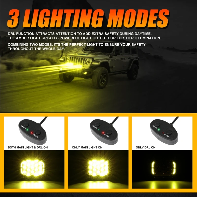 AUXBEAM 7-дюймовые прямоугольные светодиодные точечные фары дальнего света с DRL для