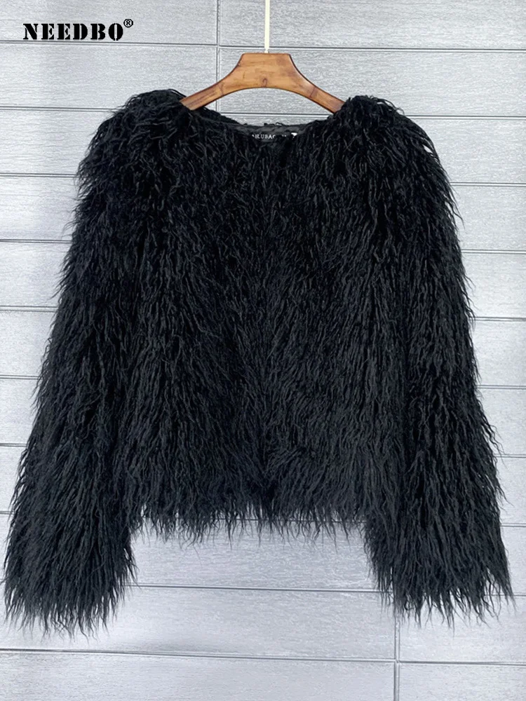 Faux Fur Coat Women Colorful Furry Pink lamb wool faux fur coat female Shaggy sheepskin coat winter artificial fur jacket