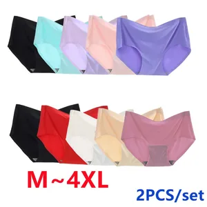 2Pcs Women's Sexy Mid-Rise Underwear Seamless Ice Silk Smooth Lingerie Panties For Women Free Shippi