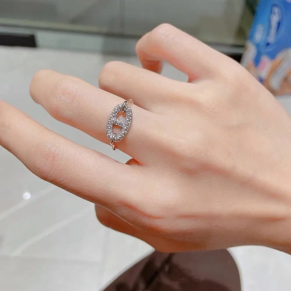 

New France Japan Korean Fashion Full Diamond Zircon Pig Nose Ring for Women Girl Brand Adjustable Fine Gift Luxury Jewelry