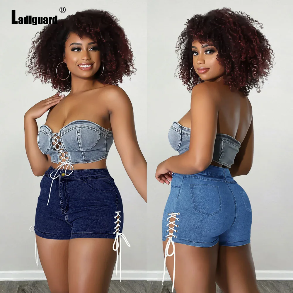 Ladiguard 2022 Sexy Lace-up Denim Shorts Women High Cut Fashion Zipper Pocket Short Jeans Panties Oversize Ladies Summer Hotpant images - 6
