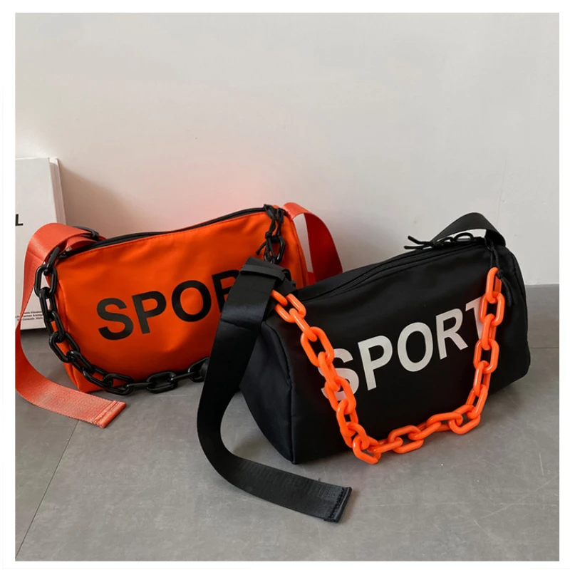 

Fashion Leisure Sports Bag for Men and Women Can Use Street Hip-hop Satchel Trendy Chain Shoulder Bag Oblique Satchel Bag
