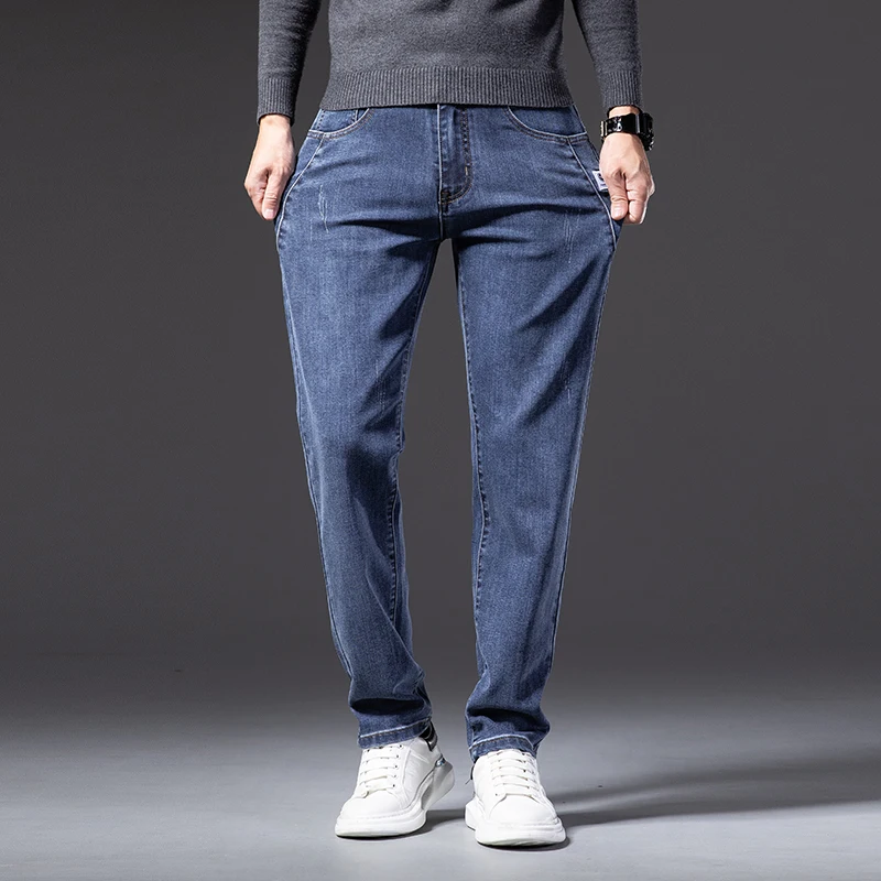 

Прямые мешковатые джинсы, мужские брюки, новинка весны, Свободные повседневные эластичные модные удобные джинсовые брюки, Мужская брендовая одежда