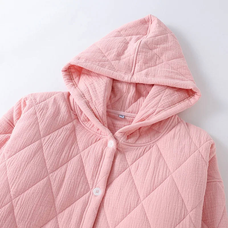 Осень-зима 2024 женский теплый хлопковый халат с наполнителем капюшоном длинными