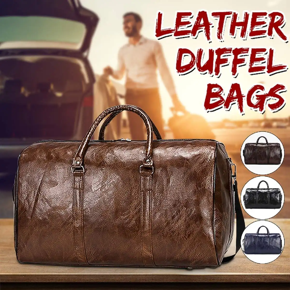 

PU Unisex Large Capacity Waterproof Luggage Bag Portable Sport Weekend Bags Business Duffle Bag Soft Leather Travel Bag Suitcase