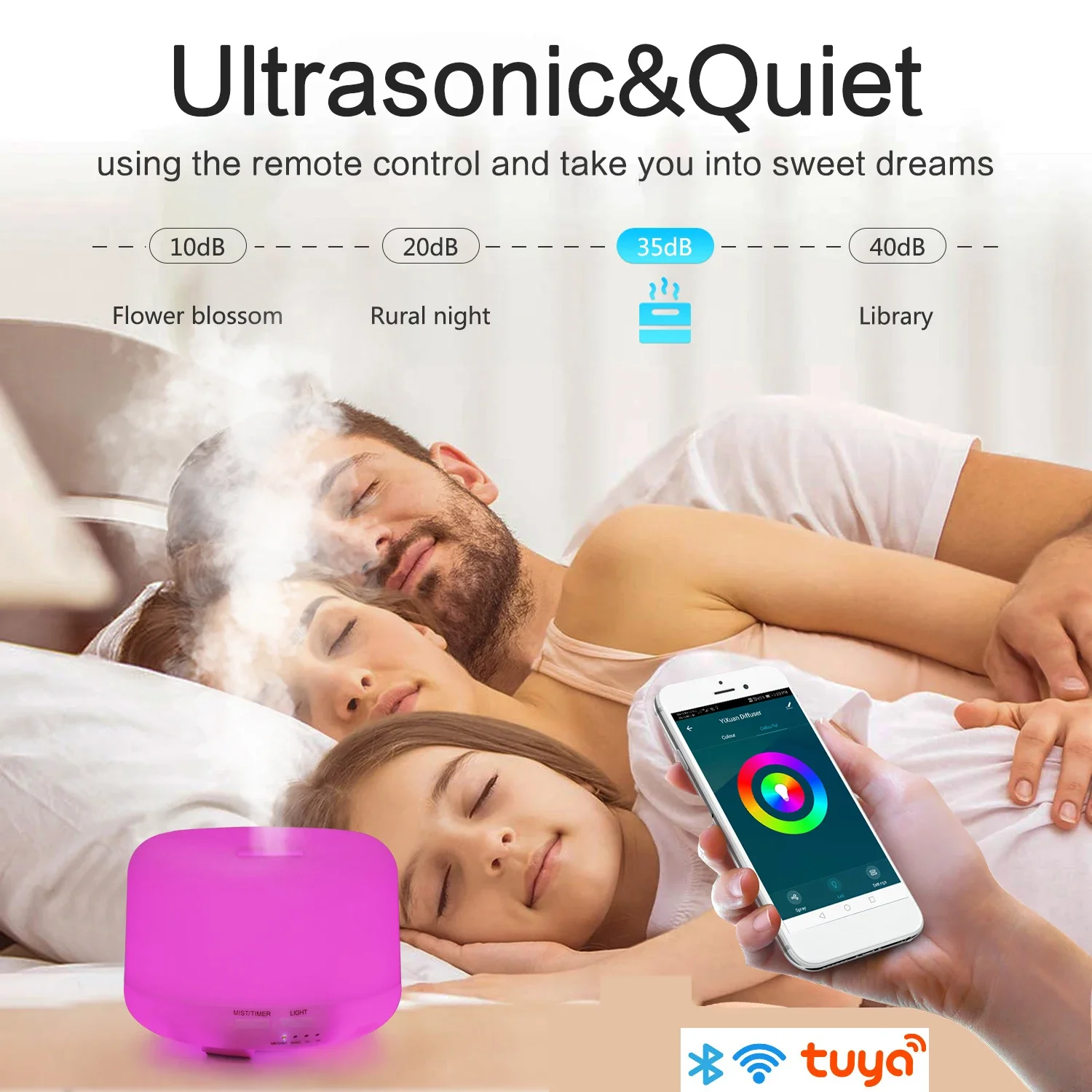 Inteligentny nawilżacz powietrza Tuya Wifi 500 мл Bezprzewodowy dyfuzor olejowy Kontrola aplikacji Mist Maker z Alexa Google Home Dyfuzor