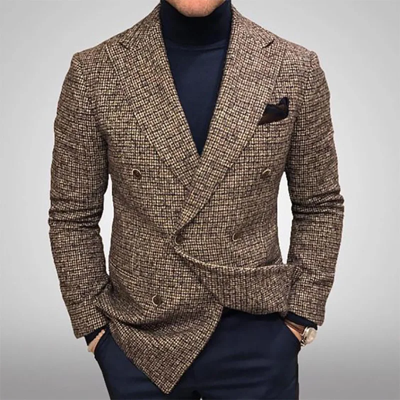 

KALENMOS 2021 Spring Fall Winter Clothing Plaid Business Casual Blazer Men Fashion Slim Fit Formal Single-breasted Suit Jacket