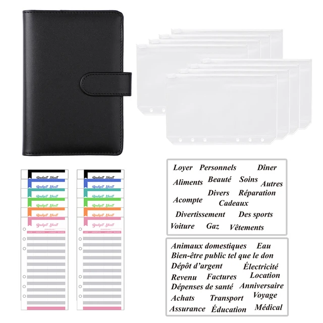 

PVC Budget Binder Cash Envelope Organizer A6 Notebook Planner 2Pcs French Alphabet Stickers 8pcs Zipper Pocket Dropshipping