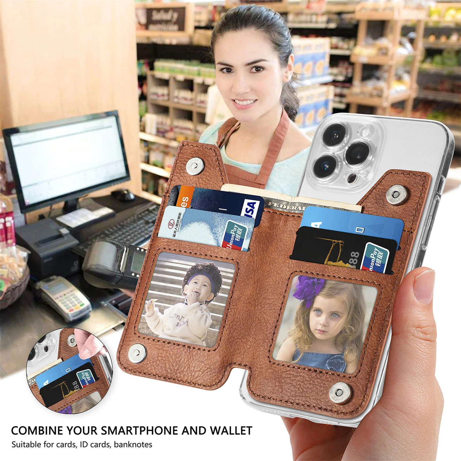New Wallet Credit Card Holder for All Smartphones Ultra Thin Universal Phone Purse Adhesive Zipper Money Cartera for Women Men