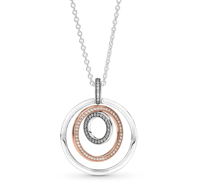 

Authentic 925 Sterling Silver Moments Two-tone Circles Pendant With Crystal Necklace For Women Bead Charm Diy Fashion Jewelry