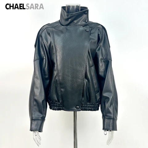 Осень-зима 2024, новая модная черная женская куртка высокого качества из искусственной кожи, пальто, повседневная байкерская верхняя одежда со свободными карманами, женская