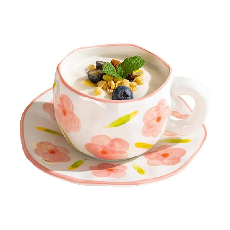 Симпатичная кружка с цветами Расписанная вручную неправильной формы и наборы