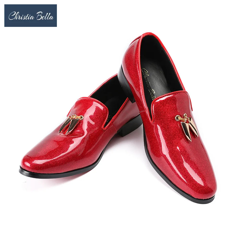 

Christia Bella New Fashion Wedding Men Red Flat Shoes Plus Size Men Party Dress Patent Leather Shoes Casual Slip on Men Loafers