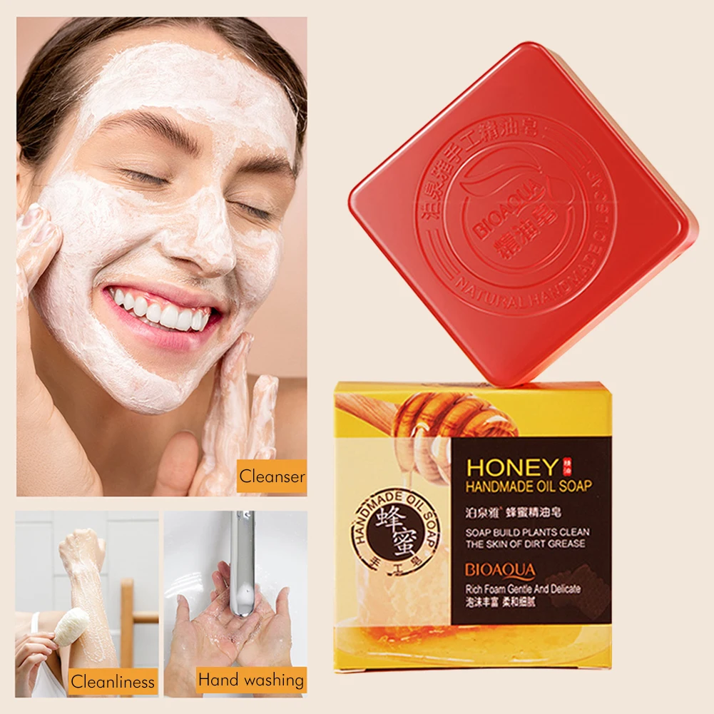 

1pc Natural Plant Essential Oil Handmade Soap Whitening Moisturizing Remove Acne Clean Bath Soap Matcha Honey Aloe Soap