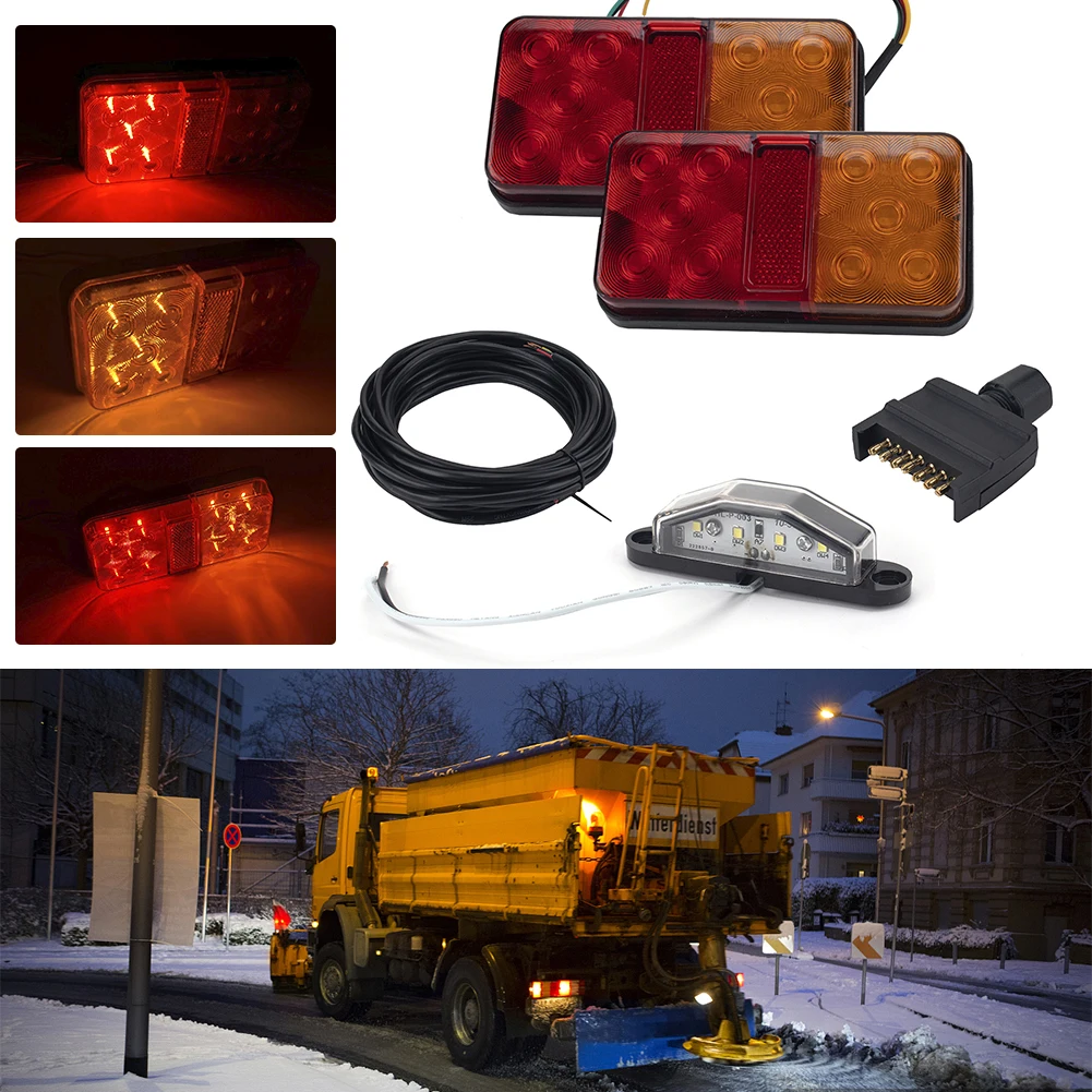 

10 LED Waterproof Taillight Truck Light Trailer Tail Lights 8m 5-Core Wire License Plate Light Plug Kit IP67 2pcs