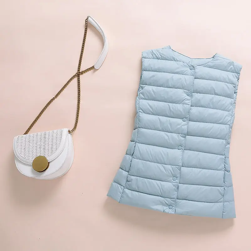 Women's Sleeveless Jacket Autumn Winter Thermal Vest Fashion Ultra Lightly Thin Quilted White Duck Down Vest Women's Coats New
