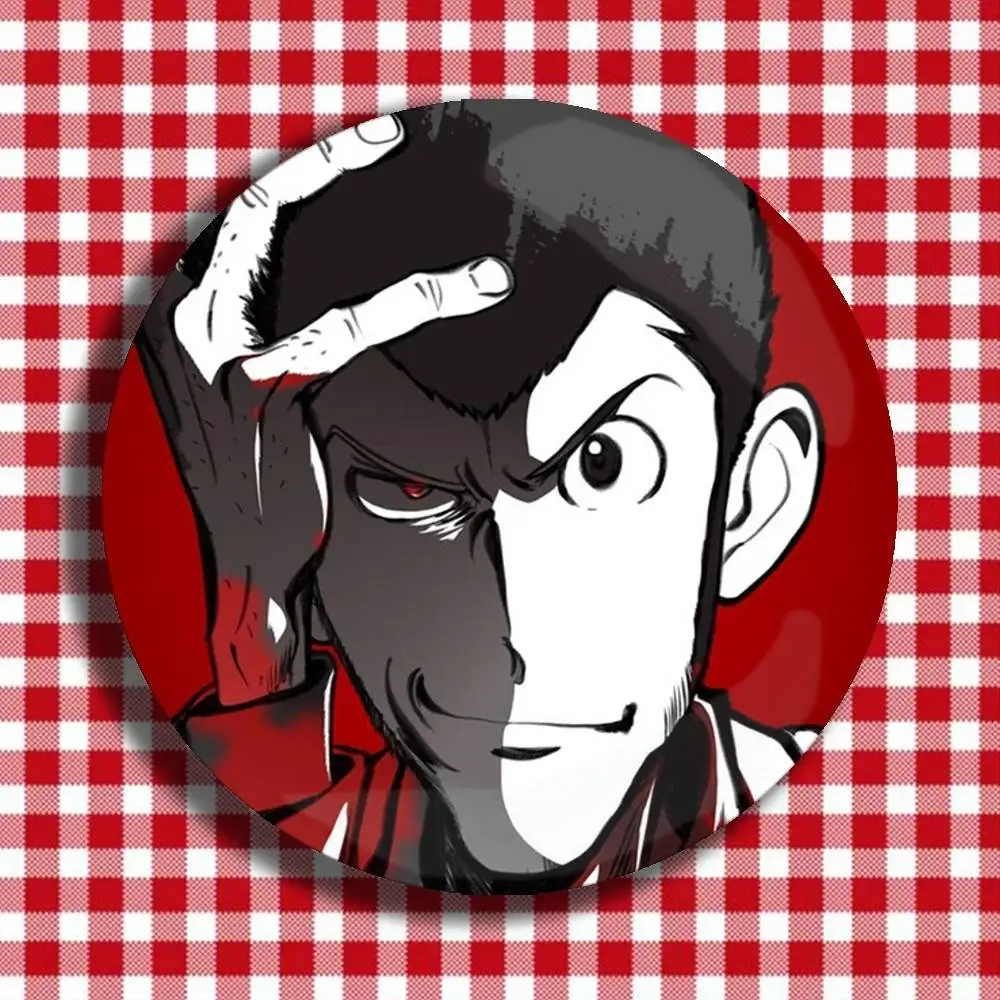 Фото Классические аниме-значки L-Lupin The Third, броши для рюкзаков и одежды, круглые эмалевые значки ручной работы для украшений и подарков №2