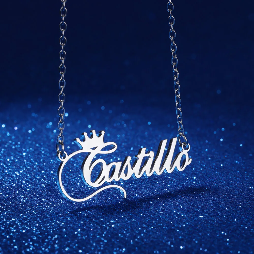 ć naszyjnik z imieniem niestandardowym dla kobiet koroną kolor srebrny tabliczka znamionowa ze stali nierdzewnej Choker naszyjniki urodziny