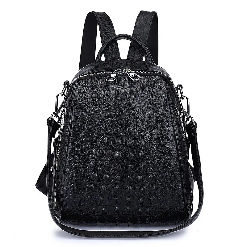 Women's Bags New Crocodile Pattern Leather Women's Backpack Shoulder Messenger Bag Backpack Women's Bag Small Backpack