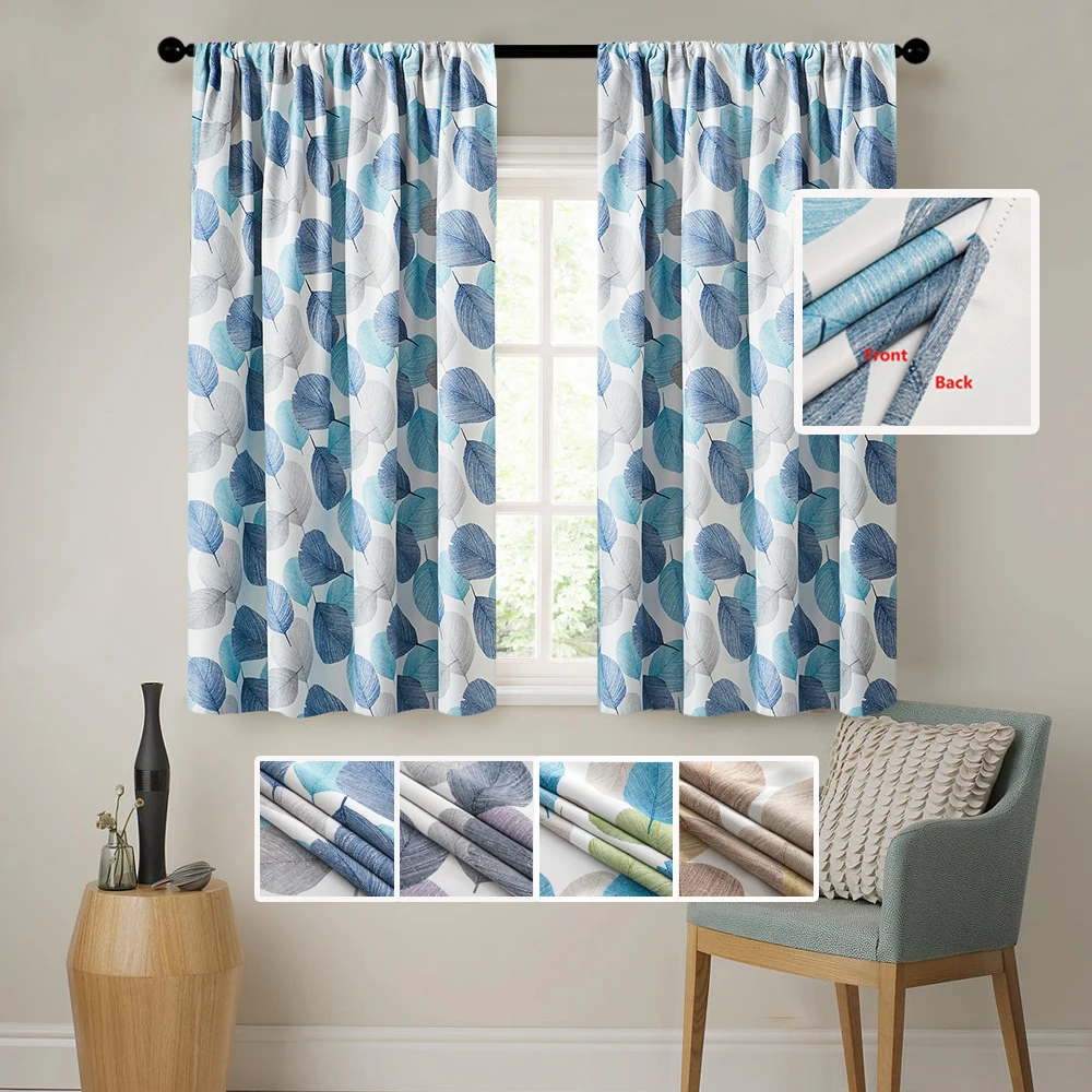 

BILEEHOME Leaves Short Blackout Curtains for Living Room Bedroom Modern Window KitchenTreatment Small Curtains Panels Drapes