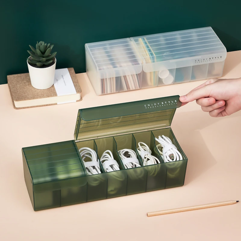 

Desktop Data Cable Storage Box With Lid Transparent Drawer Divider Finishing Box Plastic Compartment Charging Cable Storage