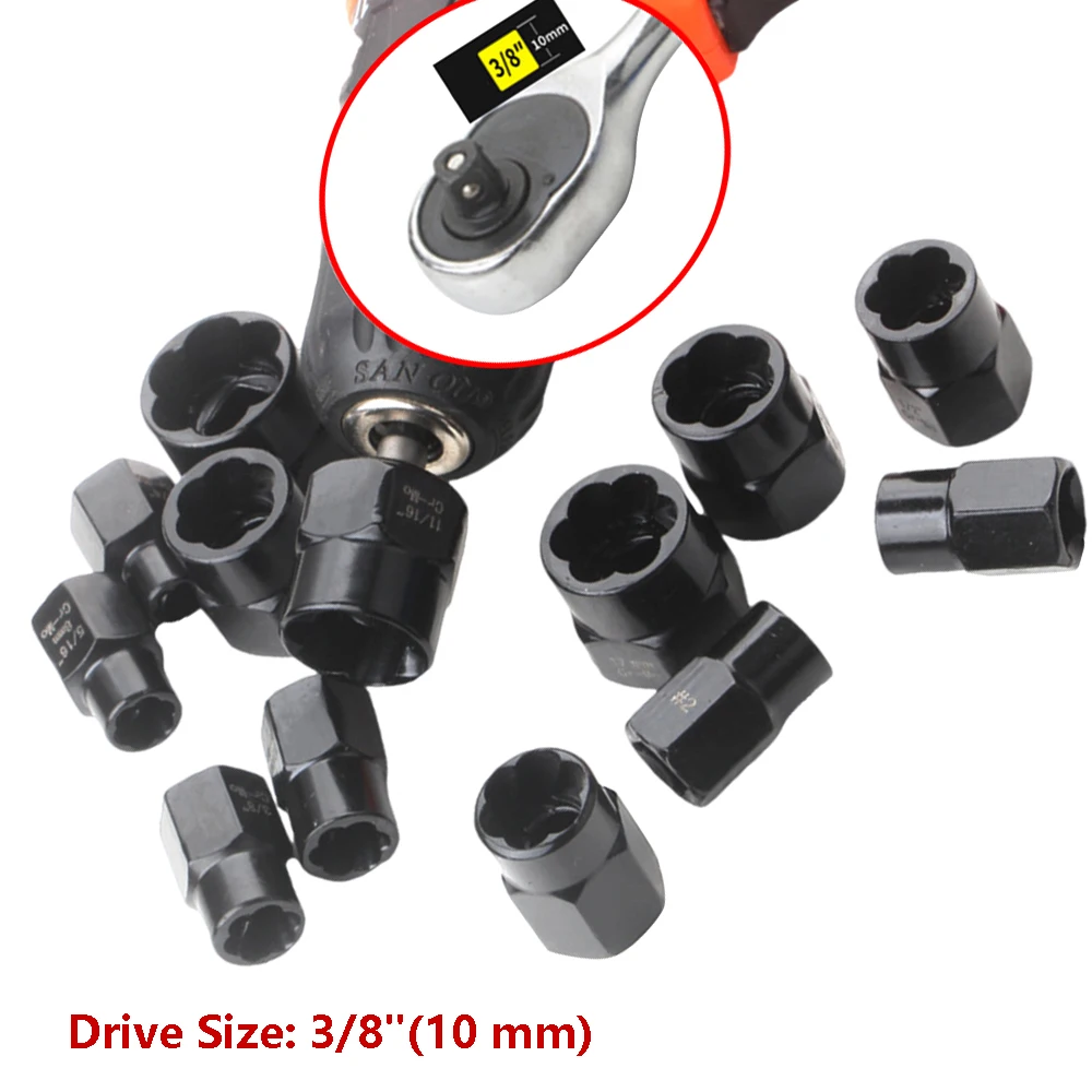 13 PCS Ściągacz do nakrętek Śruba udarowa Nakrętka Uszkodzona Zestaw narzędzi demontażu kluczy nasadowych 6 35 -19 m Pudełko Akcesoria