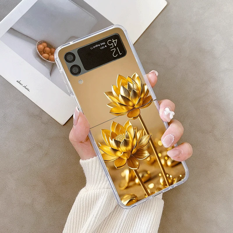 Фото Креативный чехол для телефона с золотым узором лотоса для Samsung Galaxy Z Flip 7 Flip 6 5 4 3, складной чехол для Z Flip7 Flip 5 Shell №4