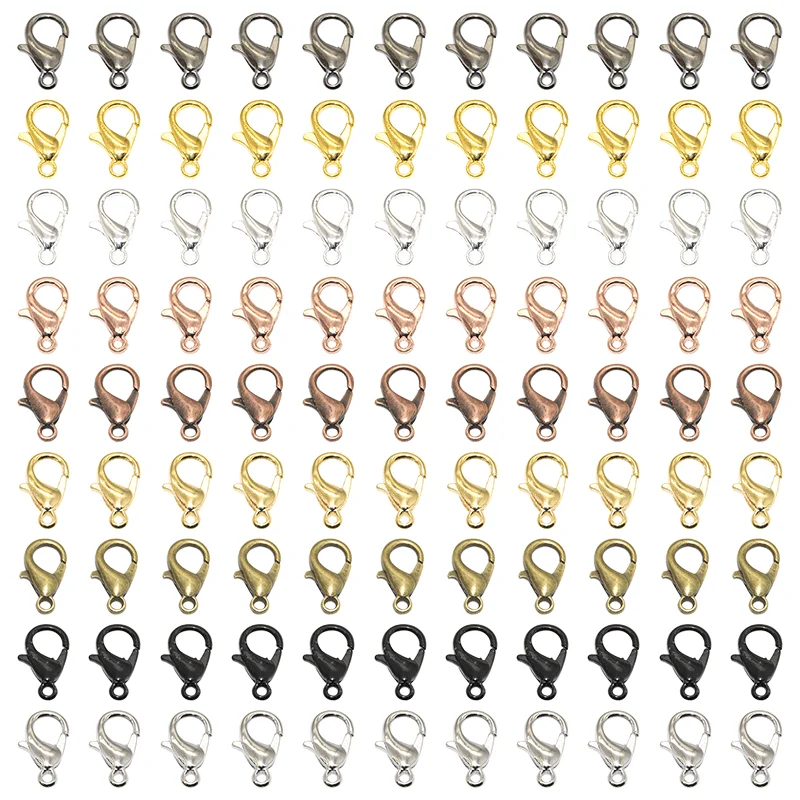 

50pcs Wholesale 10/12/14/16/18mm 9 Colors Metal Lobster Clasps Hooks For DIY Necklace&Bracelet Chain Fashion Jewelry Findings
