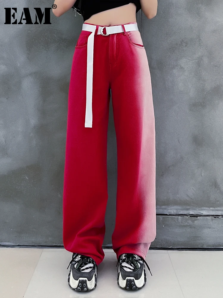 

[EAM] High Waist Green Gradual Color Long Wide Leg Trousers New Loose Fit Pants Women Fashion Tide Spring Autumn 2022 1DE9000