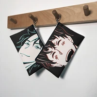 anime young mans coin purse japanese manga style characters cartoon face zipper canvas clutch bag outdoor lipstick storage bag