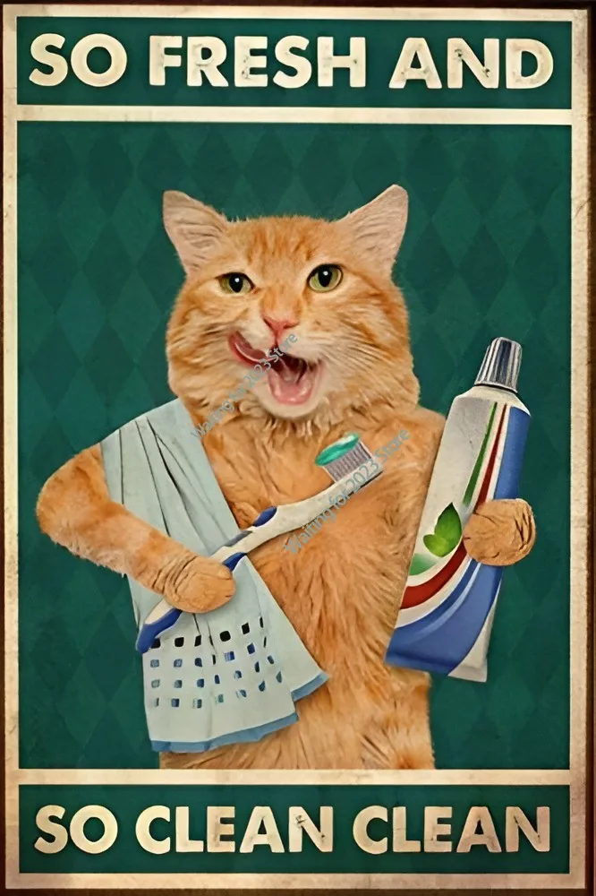 

Cute Cat Clean Sewing Bath Laundry Coffee Retro Metal Sign Decoration Home Decor Tin Vintage Metal Plate Poster For Pet Shop
