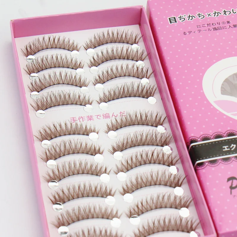 10 Pairs Brown Japanese Caramel False Eyelashes Natural Cross Cotton Band Soft Simulation C Curl Makeup Lashes Extension Tools