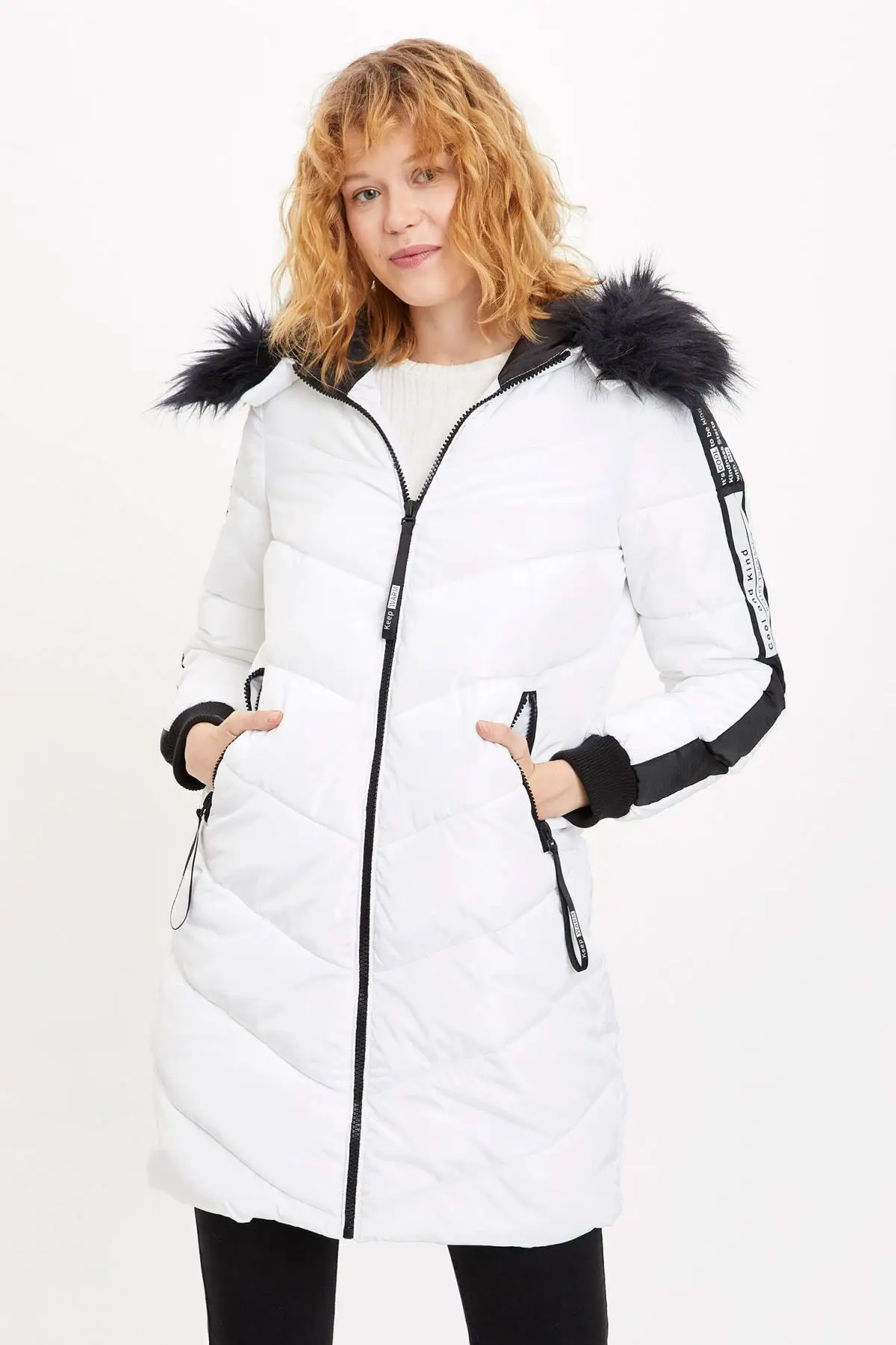 Women's Hooded White - Black Parka Casual Stylish Fashion Women's Clothing Outdoor Winter Wear Female White Parkas Down Parkas